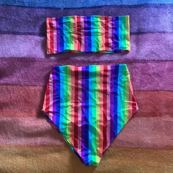 Shimmy Shine Rainbow High Waisted Hotpants Bandeau Set - Picture 1 of 3